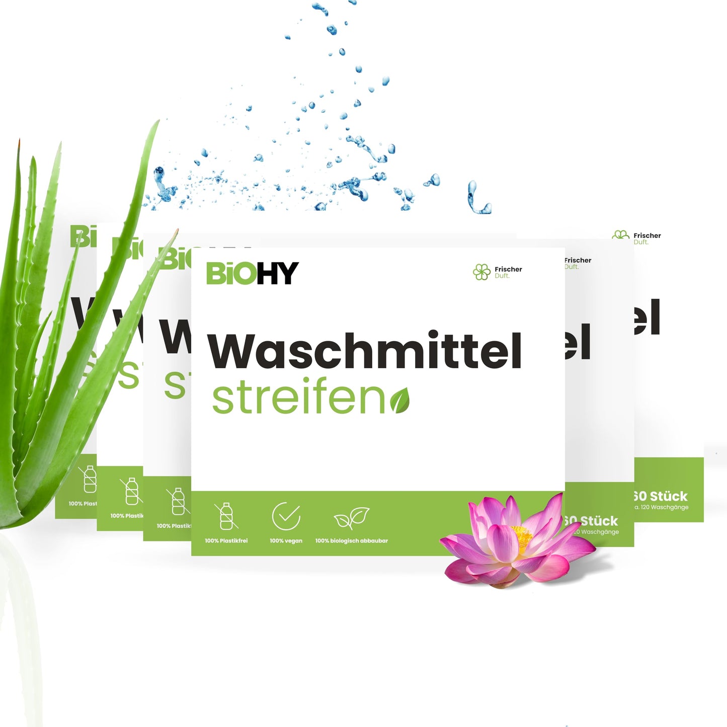 BiOHY Hojas de detergente (1 x 60 piezas) | Detergente de viaje sostenible UNIVERSAL sin plástico | Papel de lavado 100% biodegradable | Tiras de detergente hidrosoluble para lavadora (Wasch Blätter)