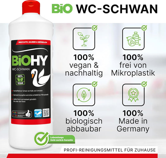 BiOHY WC Cisne (1 botella de 1 litro) | Gloss Power Gel para una limpieza higiénica hasta el borde, con un agradable y duradero aroma fresco (WC-Schwan)