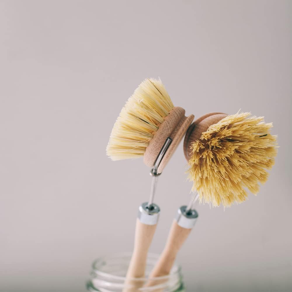 BiOHY Cepillo de Cocina de Madera de Haya y Fibra (Individual), Cepillo de Madera Lavar y Limpiar Platos, Cepillo de Cocina con Cabezales Intercambiables, Fabricado en Alemania,