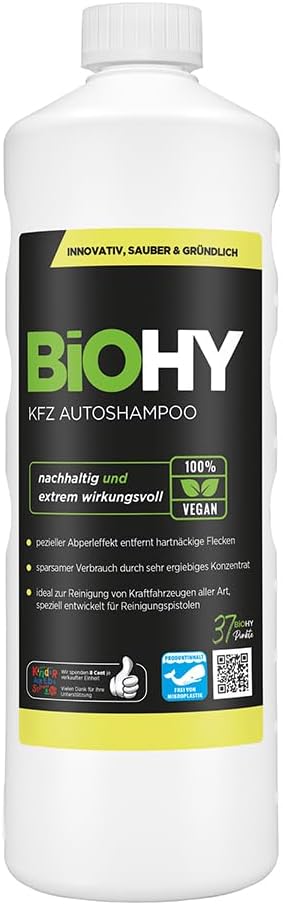 BiOHY Champú para coches (1 botella de 1 litro) | excelente poder de limpieza y formación de espuma | Produce una fragancia fresca y duradera (KFZ Autoshampoo)