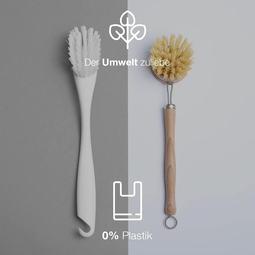 BiOHY Cepillo de Cocina de Madera de Haya y Fibra (Individual), Cepillo de Madera Lavar y Limpiar Platos, Cepillo de Cocina con Cabezales Intercambiables, Fabricado en Alemania,