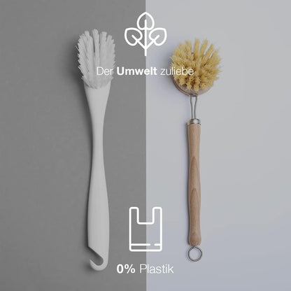 BiOHY Cepillo de Cocina de Madera de Haya y Fibra (Individual), Cepillo de Madera Lavar y Limpiar Platos, Cepillo de Cocina con Cabezales Intercambiables, Fabricado en Alemania,
