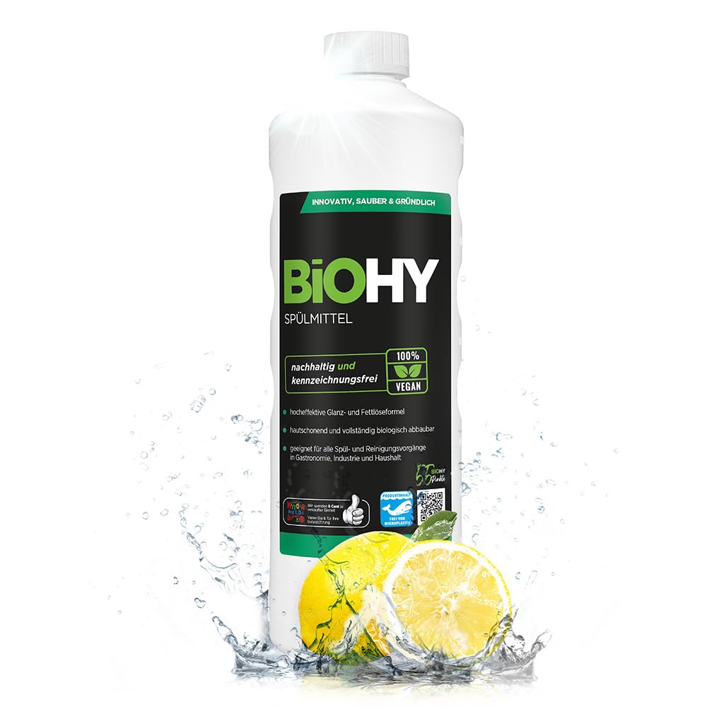 BiOHY Lavavajillas a mano (3 botellas de 1 litro) | Libre de fosfatos | libre de químicos dañinos y biodegradables | Adecuado para la restauración y el hogar (Spülmittel)