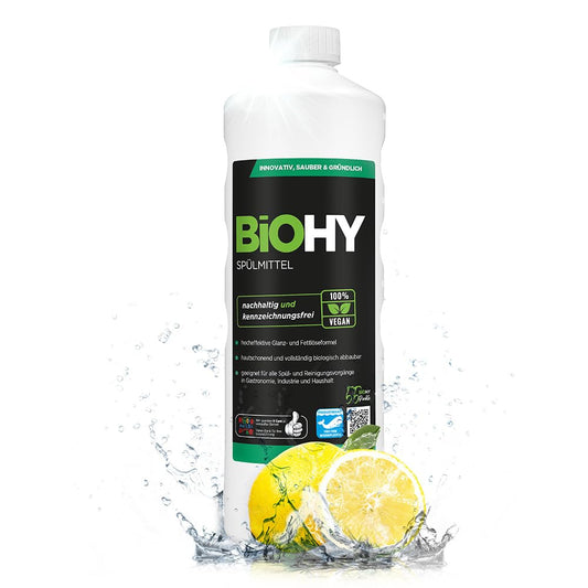 BiOHY Lavavajillas a mano (3 botellas de 1 litro) | Libre de fosfatos | libre de químicos dañinos y biodegradables | Adecuado para la restauración y el hogar (Spülmittel)