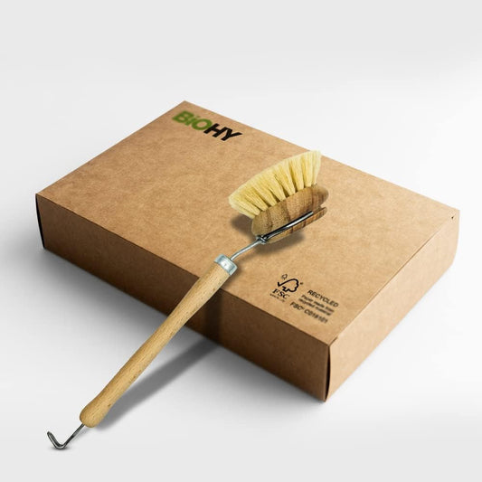 BiOHY Cepillo de Cocina de Madera de Haya y Fibra (Individual), Cepillo de Madera Lavar y Limpiar Platos, Cepillo de Cocina con Cabezales Intercambiables, Fabricado en Alemania,