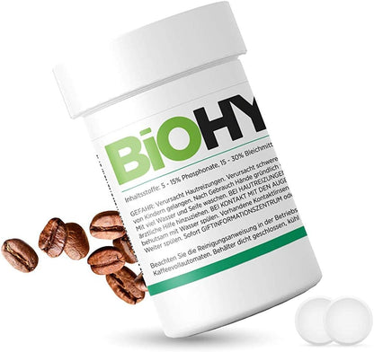 BiOHY Pastillas de limpieza para cafeteras automáticas (30 Tabs) | Todas las marcas | Mejor aroma y larga vida de los aparatos (Reinigungstabletten)