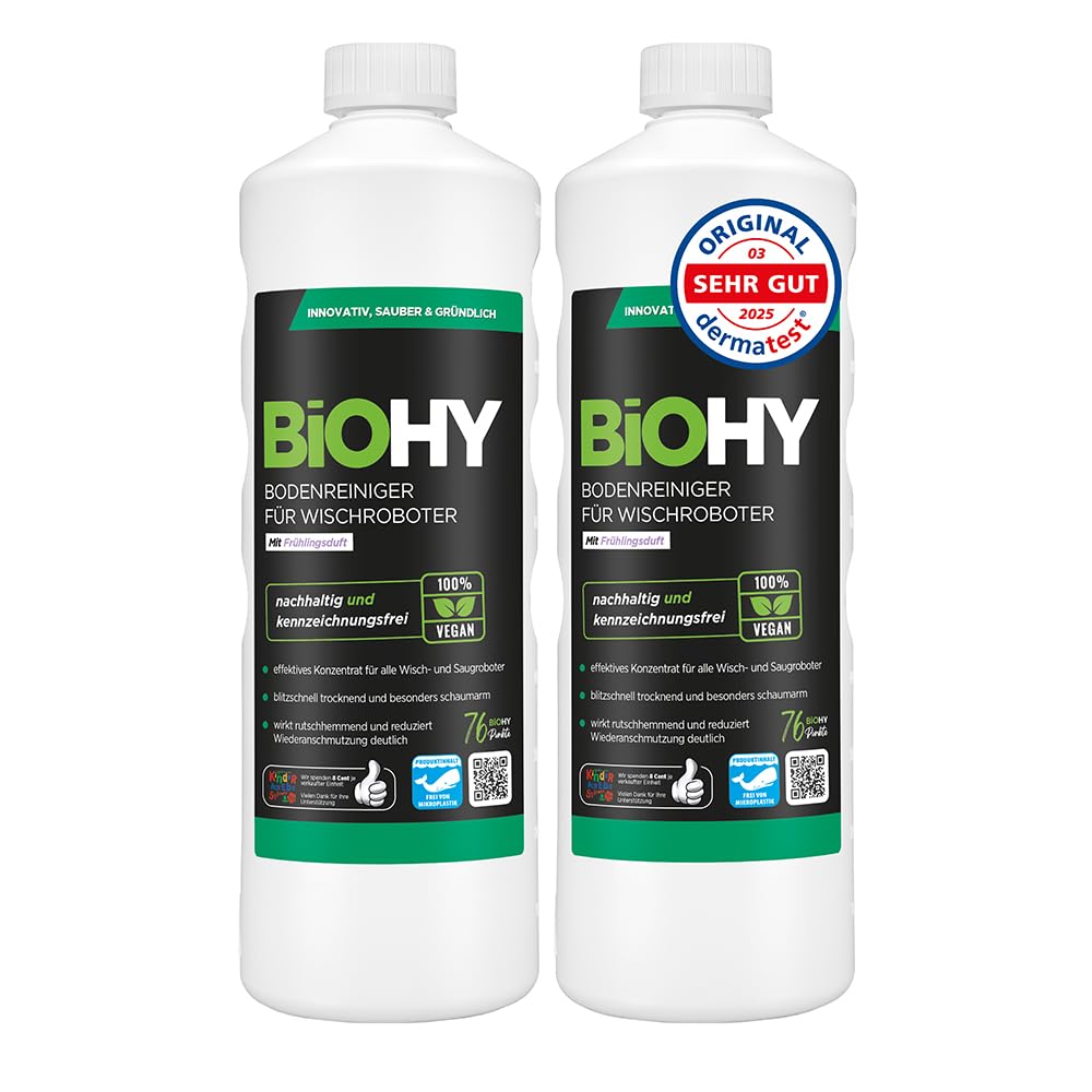 BiOHY Limpiador de suelos para todos los robots con aroma a naranja (500 ml) | Detergente concentrado para todos los robots limpiadores y aspiradores con función húmeda | Sin espuma y sin rayas | Para