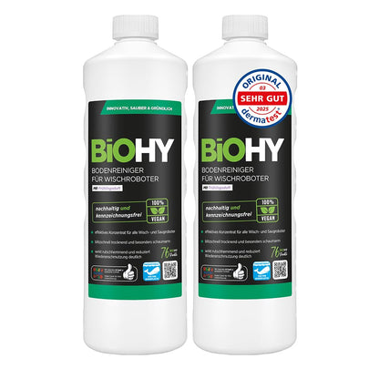 BiOHY Limpiador de suelos para todos los robots con aroma a naranja (500 ml) | Detergente concentrado para todos los robots limpiadores y aspiradores con función húmeda | Sin espuma y sin rayas | Para