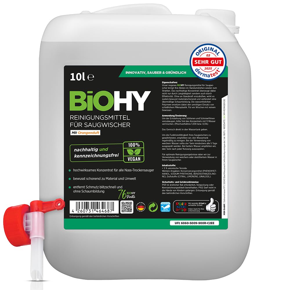 BiOHY Limpiador de suelos para todos los robots con aroma a naranja (500 ml) | Detergente concentrado para todos los robots limpiadores y aspiradores con función húmeda | Sin espuma y sin rayas | Para