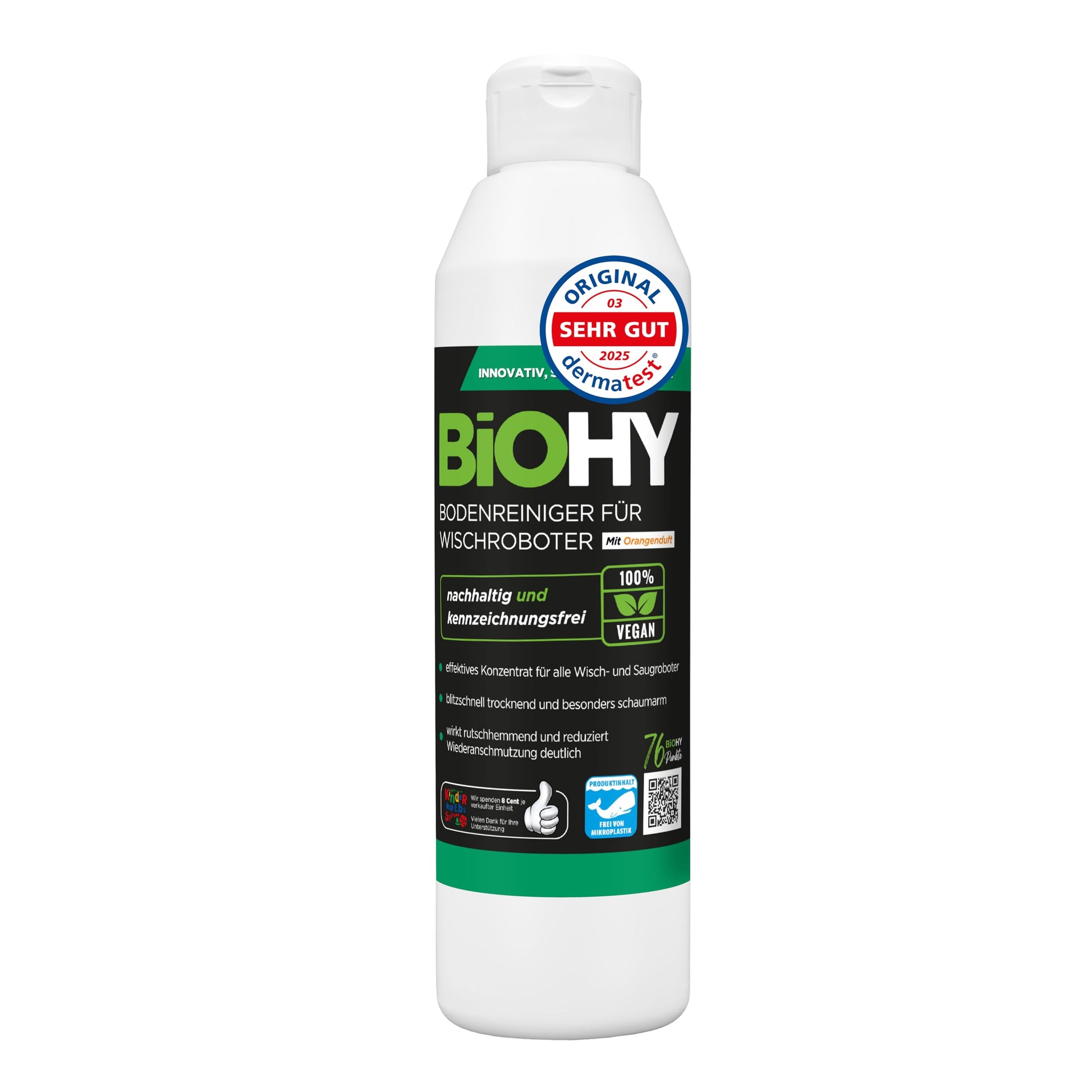 BiOHY Limpiador de suelos para todos los robots con aroma a naranja (500 ml) | Detergente concentrado para todos los robots limpiadores y aspiradores con función húmeda | Sin espuma y sin rayas | Para