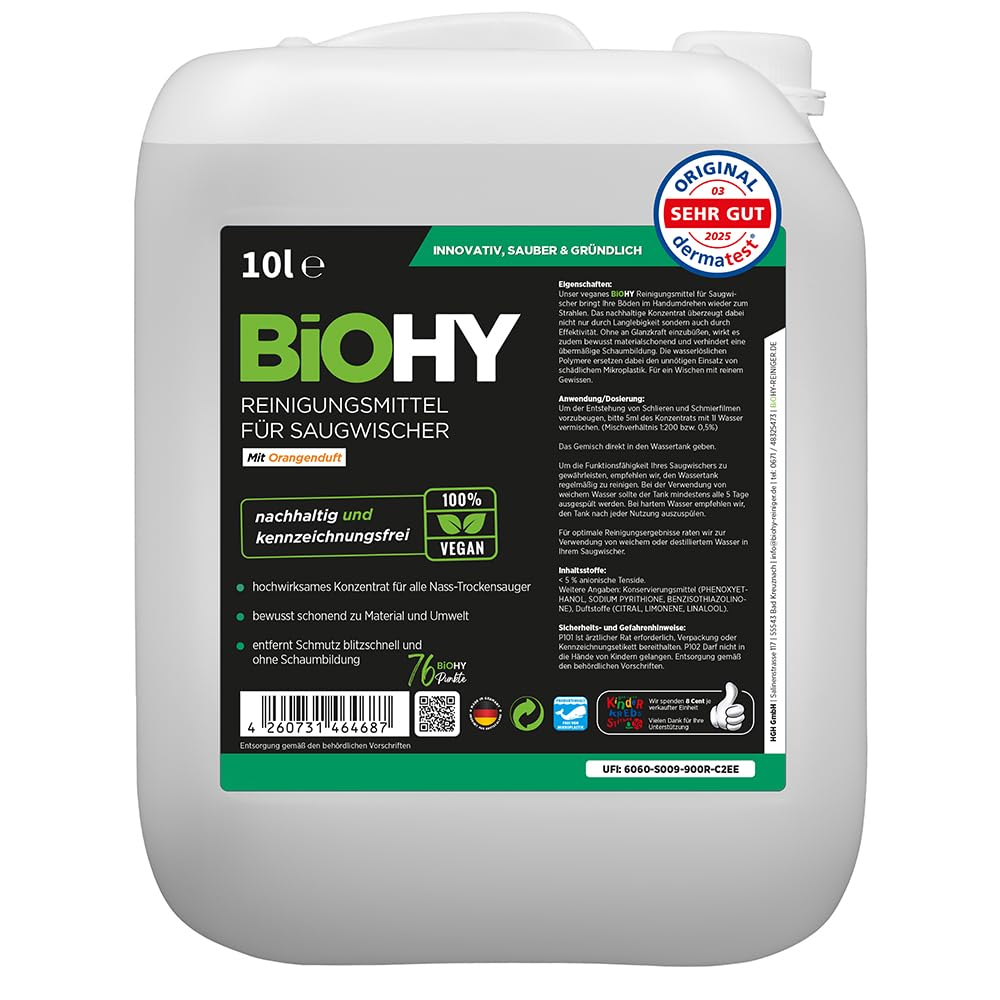 BiOHY Limpiador de suelos para todos los robots con aroma a naranja (500 ml) | Detergente concentrado para todos los robots limpiadores y aspiradores con función húmeda | Sin espuma y sin rayas | Para