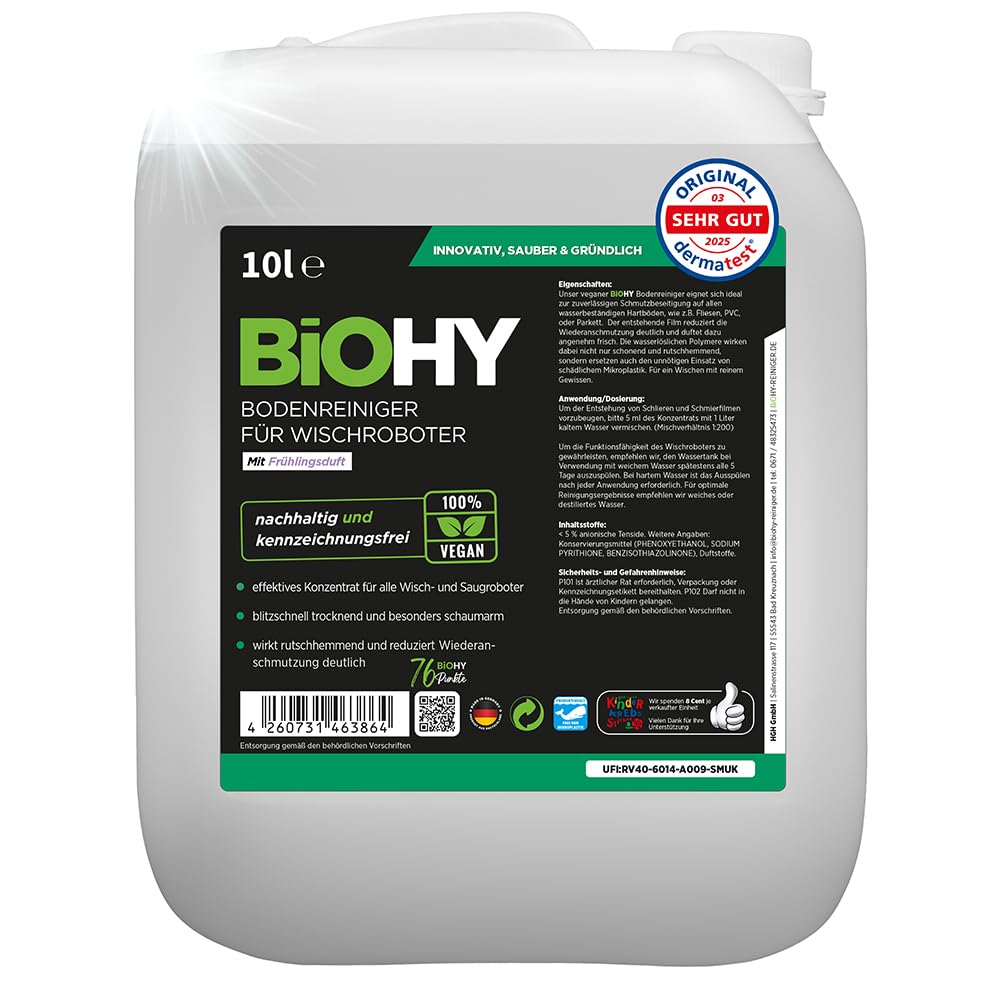 BiOHY Limpiador de suelos para todos los robots con aroma a naranja (500 ml) | Detergente concentrado para todos los robots limpiadores y aspiradores con función húmeda | Sin espuma y sin rayas | Para
