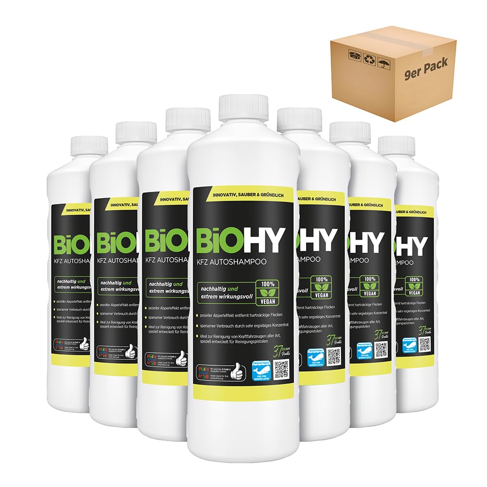 BiOHY Champú para coches (1 botella de 1 litro) | excelente poder de limpieza y formación de espuma | Produce una fragancia fresca y duradera (KFZ Autoshampoo)