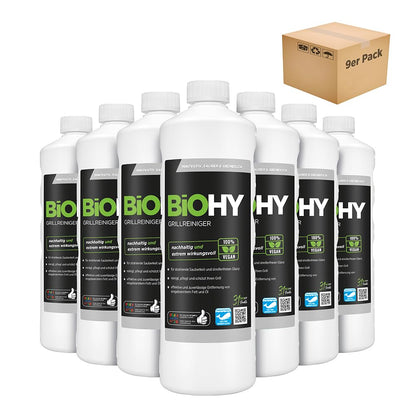 BiOHY Limpiador de parrillas (2 botellas de 1 litro) | limpiador para barbacoa de carbón vegetal, gas y eléctrica | espuma activa contra la grasa quemada y el aceite (Grillreiniger)