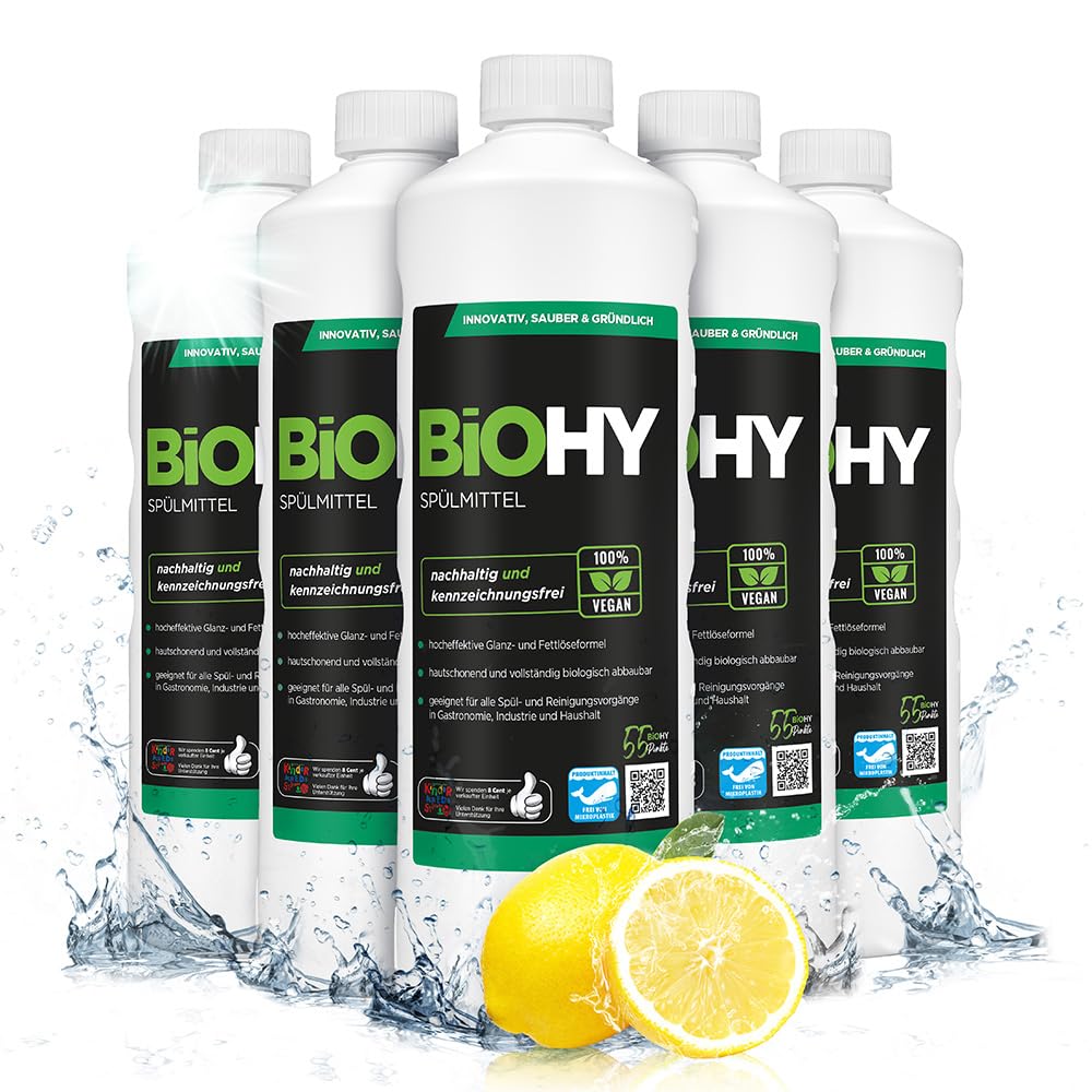BiOHY Lavavajillas a mano (3 botellas de 1 litro) | Libre de fosfatos | libre de químicos dañinos y biodegradables | Adecuado para la restauración y el hogar (Spülmittel)