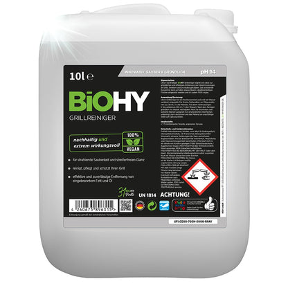 BiOHY Limpiador de parrillas (2 botellas de 1 litro) | limpiador para barbacoa de carbón vegetal, gas y eléctrica | espuma activa contra la grasa quemada y el aceite (Grillreiniger)