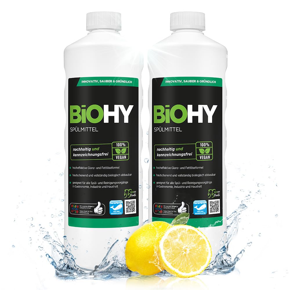 BiOHY Lavavajillas a mano (3 botellas de 1 litro) | Libre de fosfatos | libre de químicos dañinos y biodegradables | Adecuado para la restauración y el hogar (Spülmittel)
