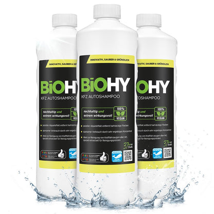 BiOHY Champú para coches (1 botella de 1 litro) | excelente poder de limpieza y formación de espuma | Produce una fragancia fresca y duradera (KFZ Autoshampoo)