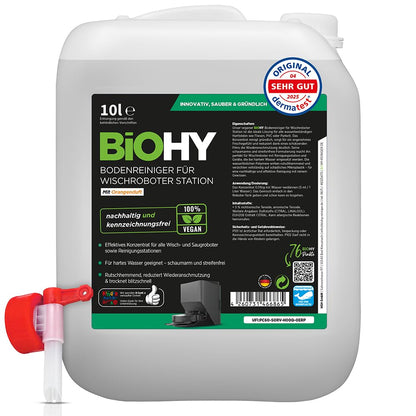 BiOHY Limpiador de suelos para todos los robots con aroma a naranja (500 ml) | Detergente concentrado para todos los robots limpiadores y aspiradores con función húmeda | Sin espuma y sin rayas | Para