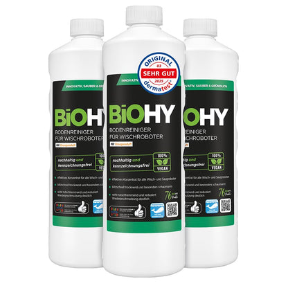 BiOHY Limpiador de suelos para todos los robots con aroma a naranja (500 ml) | Detergente concentrado para todos los robots limpiadores y aspiradores con función húmeda | Sin espuma y sin rayas | Para