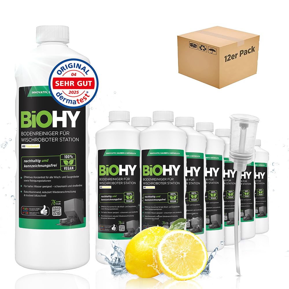 BiOHY Limpiador de suelos para todos los robots con aroma a naranja (500 ml) | Detergente concentrado para todos los robots limpiadores y aspiradores con función húmeda | Sin espuma y sin rayas | Para