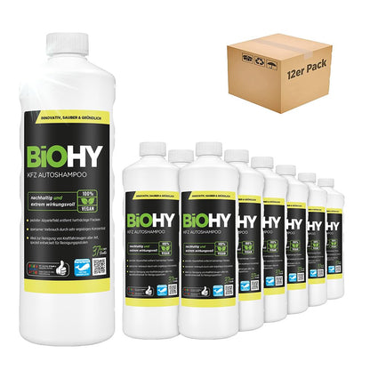 BiOHY Champú para coches (1 botella de 1 litro) | excelente poder de limpieza y formación de espuma | Produce una fragancia fresca y duradera (KFZ Autoshampoo)