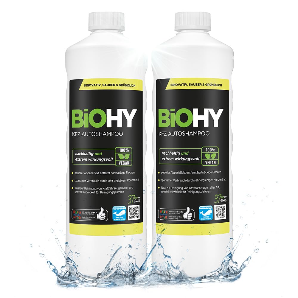 BiOHY Champú para coches (1 botella de 1 litro) | excelente poder de limpieza y formación de espuma | Produce una fragancia fresca y duradera (KFZ Autoshampoo)