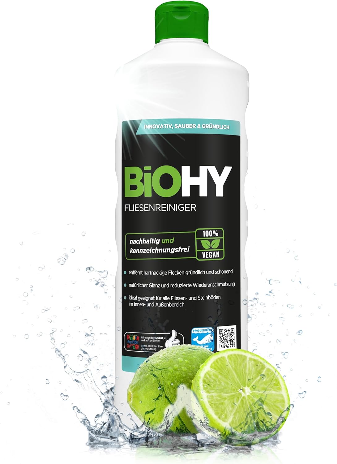 BiOHY Limpiador de azulejos (1 botella de 1 litro) | especialmente desarrollado para suelos de piedra y baldosas, deja una capa de brillo repelente a la suciedad (Fliesenreiniger)