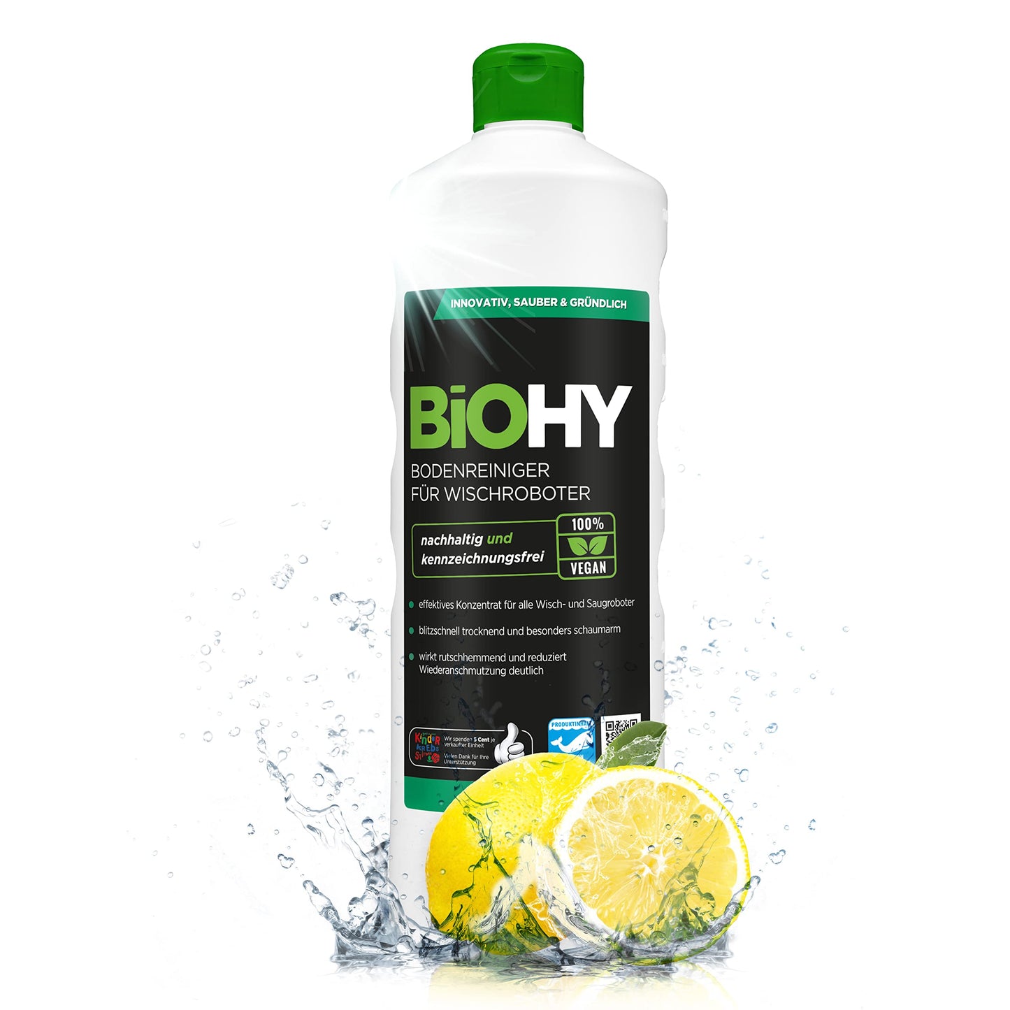 BiOHY Limpiador de suelos para todos los robots con aroma a naranja (500 ml) | Detergente concentrado para todos los robots limpiadores y aspiradores con función húmeda | Sin espuma y sin rayas | Para