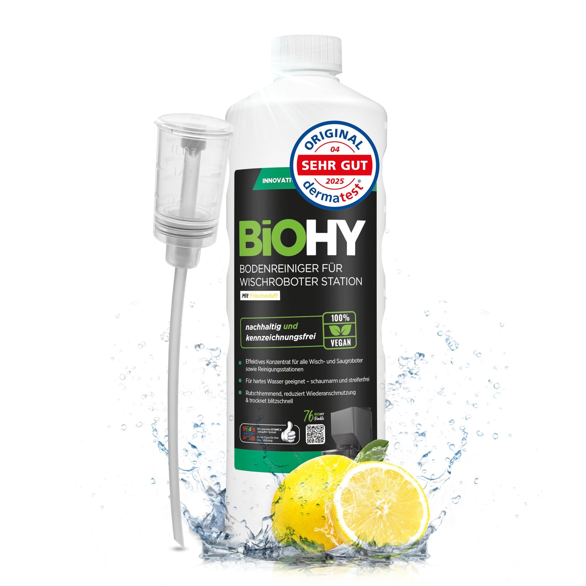 BiOHY Limpiador de suelos para todos los robots con aroma a naranja (500 ml) | Detergente concentrado para todos los robots limpiadores y aspiradores con función húmeda | Sin espuma y sin rayas | Para