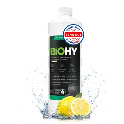 BiOHY Limpiador de suelos para todos los robots con aroma a naranja (500 ml) | Detergente concentrado para todos los robots limpiadores y aspiradores con función húmeda | Sin espuma y sin rayas | Para