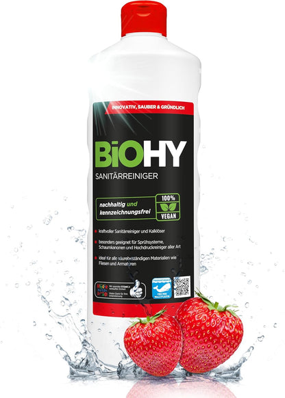 BiOHY Limpiador sanitario (1 botella de 1 litro) | Concentrado de cal para el área sanitaria | Deja un agradable y fresco aroma | EXTRA FUERTE (Sanitärreiniger)
