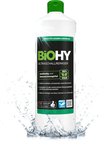 BiOHY Limpiador ultrasónico (1 botella de 1 litro) | limpieza intensiva y suave de gafas, productos dentales, oro, monedas y joyas (Ultraschallreiniger)