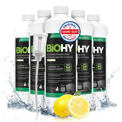 BiOHY Limpiador de suelos para todos los robots con aroma a naranja (500 ml) | Detergente concentrado para todos los robots limpiadores y aspiradores con función húmeda | Sin espuma y sin rayas | Para