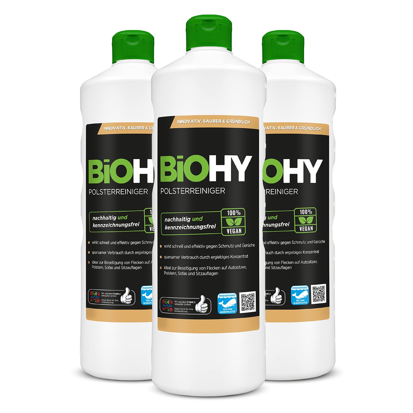 BiOHY Limpiador tapicerías (1 botella de 1 litro) | Ideal para asientos de coche, sofás, colchones, etc. | También es adecuado para las lavadoras (Polsterreiniger)