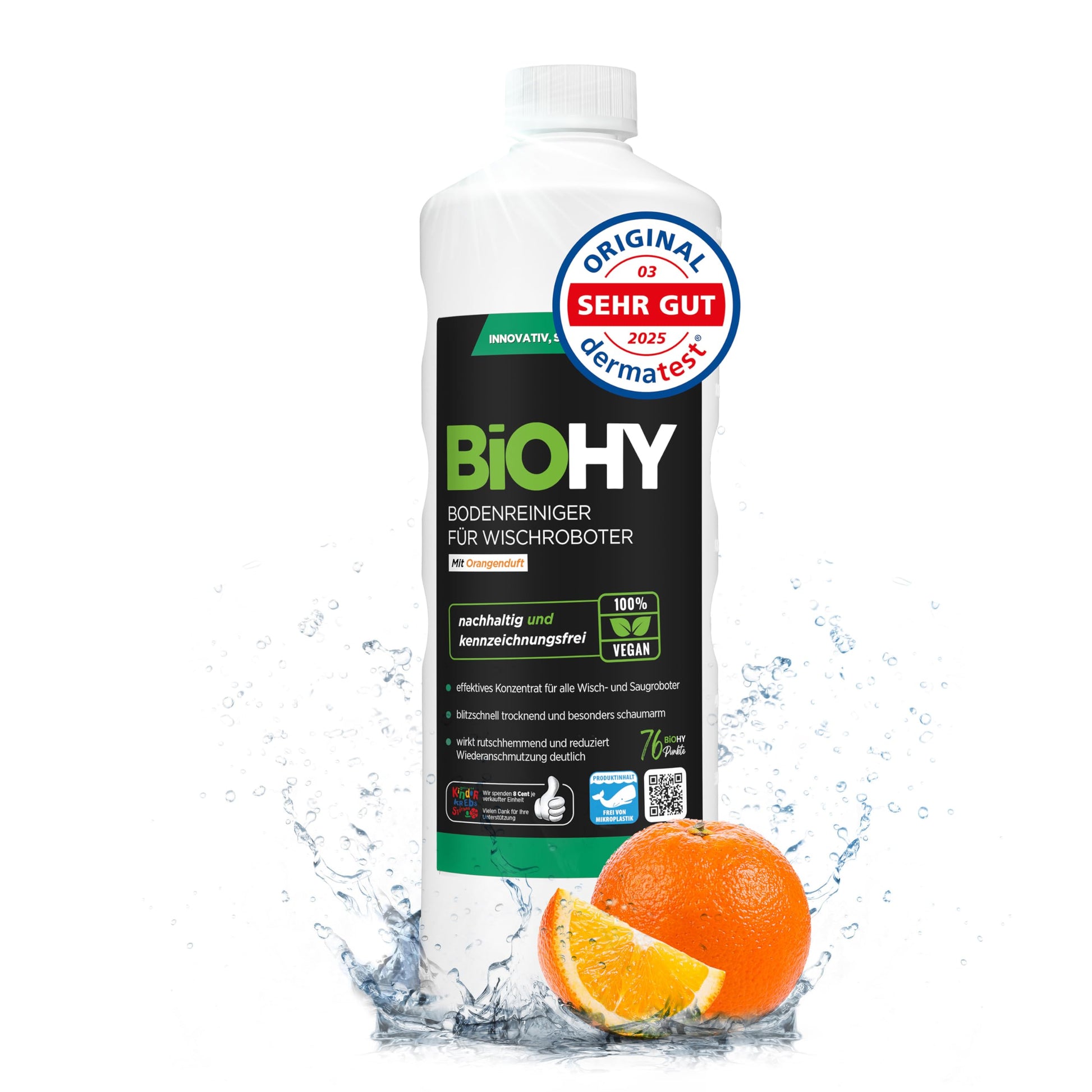 BiOHY Limpiador de suelos para todos los robots con aroma a naranja (500 ml) | Detergente concentrado para todos los robots limpiadores y aspiradores con función húmeda | Sin espuma y sin rayas | Para