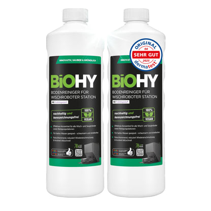 BiOHY Limpiador de suelos para todos los robots con aroma a naranja (500 ml) | Detergente concentrado para todos los robots limpiadores y aspiradores con función húmeda | Sin espuma y sin rayas | Para
