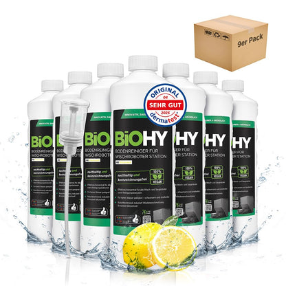 BiOHY Limpiador de suelos para todos los robots con aroma a naranja (500 ml) | Detergente concentrado para todos los robots limpiadores y aspiradores con función húmeda | Sin espuma y sin rayas | Para