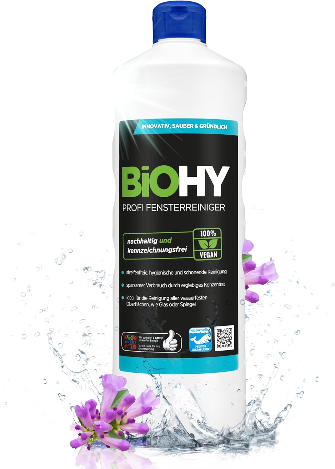 BiOHY Limpiacristales profesional (1 botella de 1 litro) | Limpiador concentrado de vidrios, para de ventanas | Limpieza optima de vidrios, ventanas y espejos (Fensterreiniger)