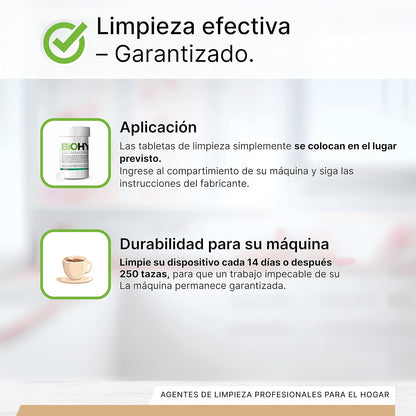 BiOHY Pastillas de limpieza para cafeteras automáticas (30 Tabs) | Todas las marcas | Mejor aroma y larga vida de los aparatos (Reinigungstabletten)