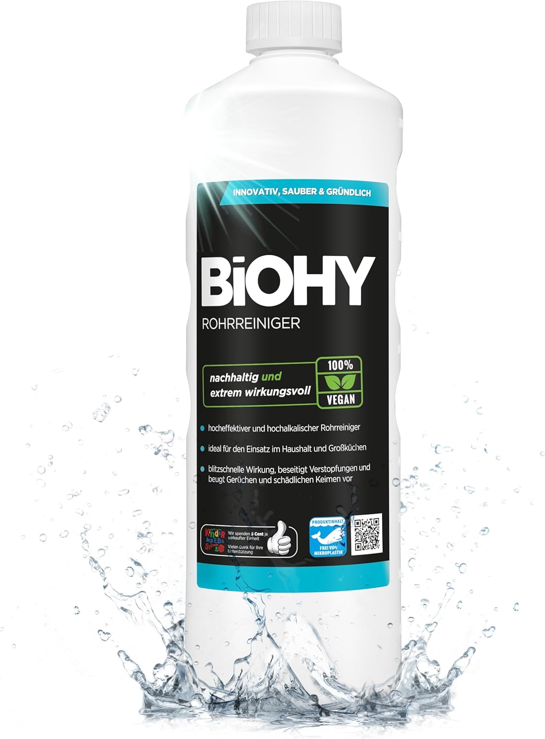 BiOHY Desatascador (1 botella de 1 litro) | Líquido, limpiador de desagües altamente concentrado | Inodoro, Para todos los bloqueos | EXTRA FUERTE (Rohrreiniger)