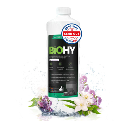 BiOHY Limpiador de suelos para todos los robots con aroma a naranja (500 ml) | Detergente concentrado para todos los robots limpiadores y aspiradores con función húmeda | Sin espuma y sin rayas | Para