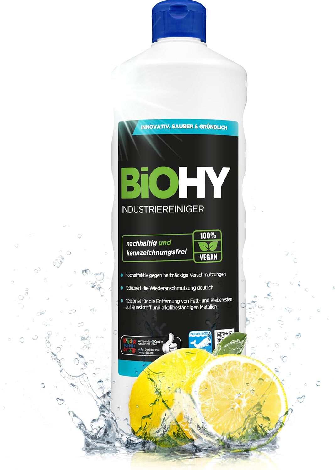BiOHY Limpiador industrial (1 botella de 1 litro) | limpiador de talleres | contra grasas y aceites | ideal para metal, plástico, vidrio, herramientas sin espuma y estrías (Industriereiniger)
