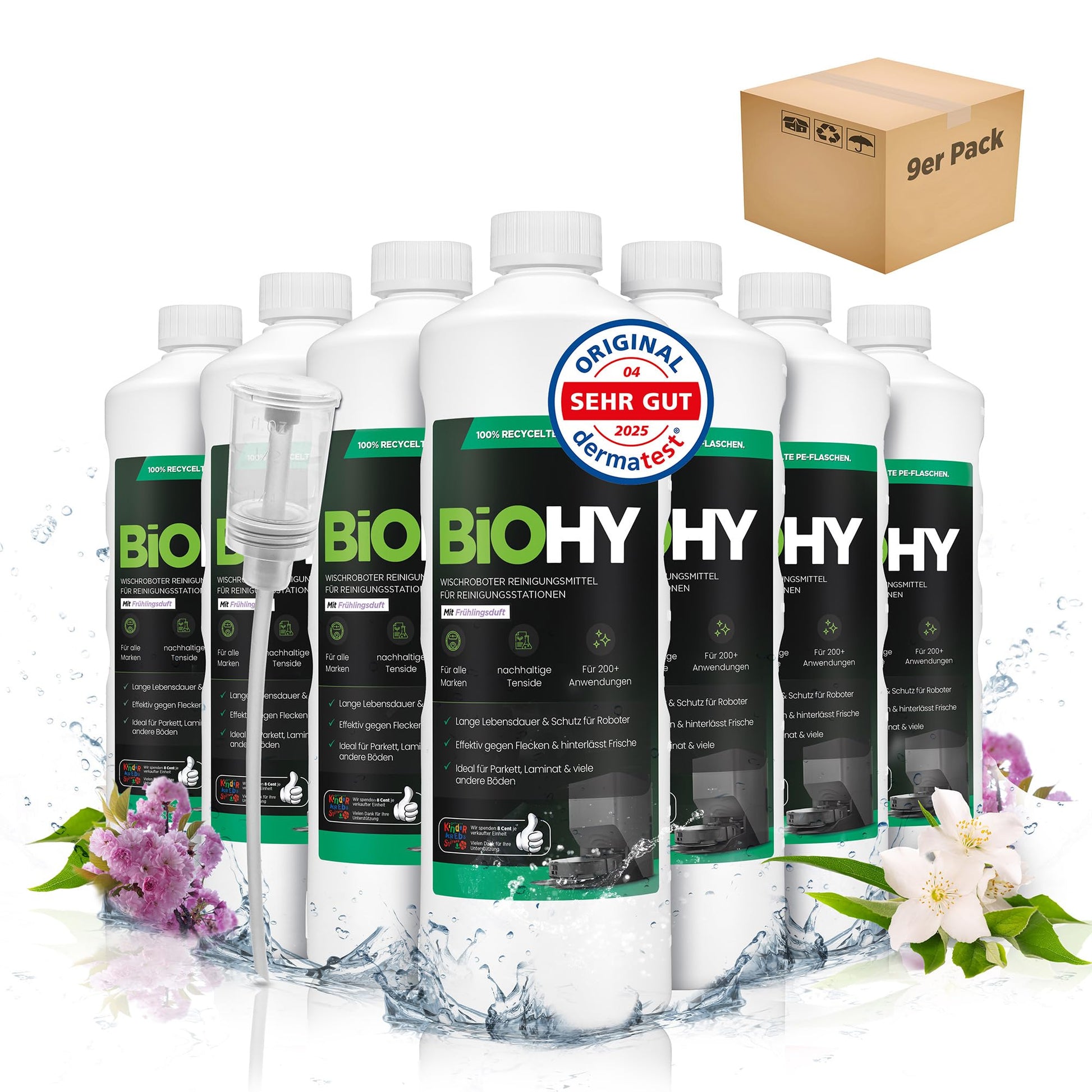 BiOHY Limpiador de suelos para todos los robots con aroma a naranja (500 ml) | Detergente concentrado para todos los robots limpiadores y aspiradores con función húmeda | Sin espuma y sin rayas | Para