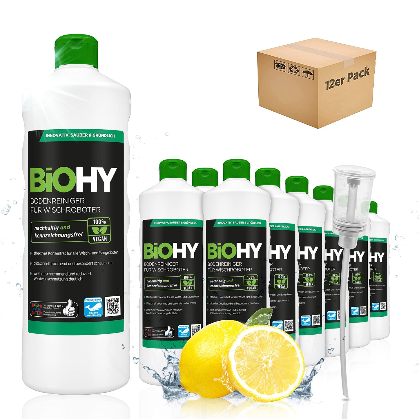 BiOHY Limpiador de suelos para todos los robots con aroma a naranja (500 ml) | Detergente concentrado para todos los robots limpiadores y aspiradores con función húmeda | Sin espuma y sin rayas | Para