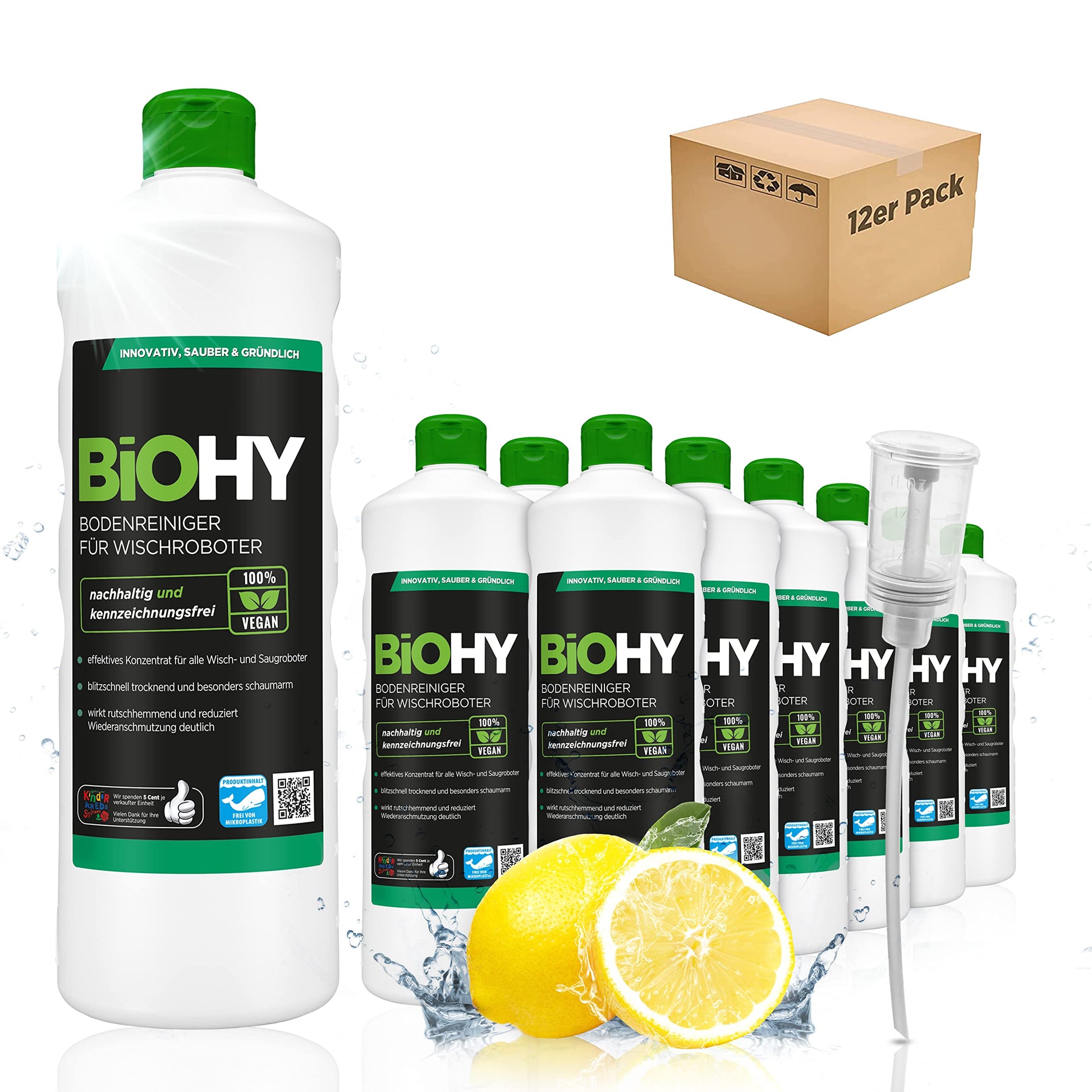 BiOHY Limpiador de suelos para todos los robots con aroma a naranja (500 ml) | Detergente concentrado para todos los robots limpiadores y aspiradores con función húmeda | Sin espuma y sin rayas | Para