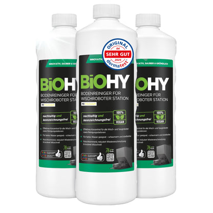 BiOHY Limpiador de suelos para todos los robots con aroma a naranja (500 ml) | Detergente concentrado para todos los robots limpiadores y aspiradores con función húmeda | Sin espuma y sin rayas | Para
