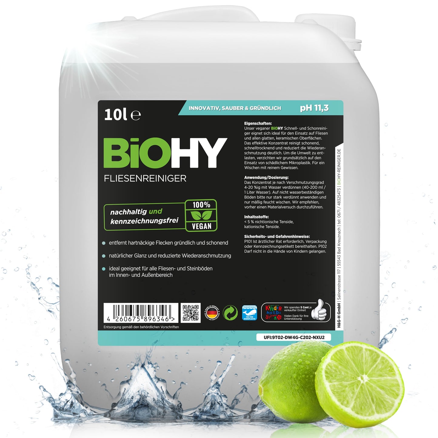 BiOHY Limpiador de azulejos (1 botella de 1 litro) | especialmente desarrollado para suelos de piedra y baldosas, deja una capa de brillo repelente a la suciedad (Fliesenreiniger)