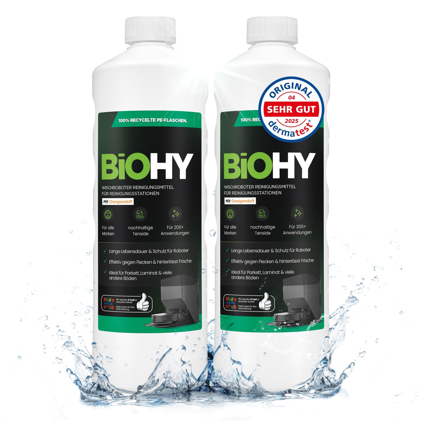 BiOHY Limpiador de suelos para todos los robots con aroma a naranja (500 ml) | Detergente concentrado para todos los robots limpiadores y aspiradores con función húmeda | Sin espuma y sin rayas | Para