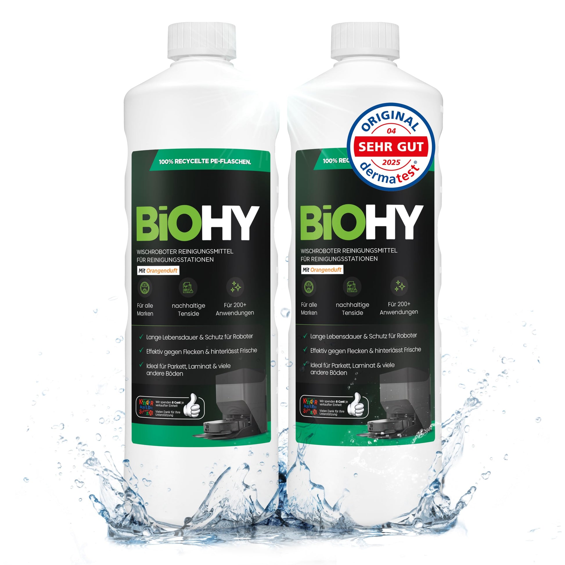 BiOHY Limpiador de suelos para todos los robots con aroma a naranja (500 ml) | Detergente concentrado para todos los robots limpiadores y aspiradores con función húmeda | Sin espuma y sin rayas | Para